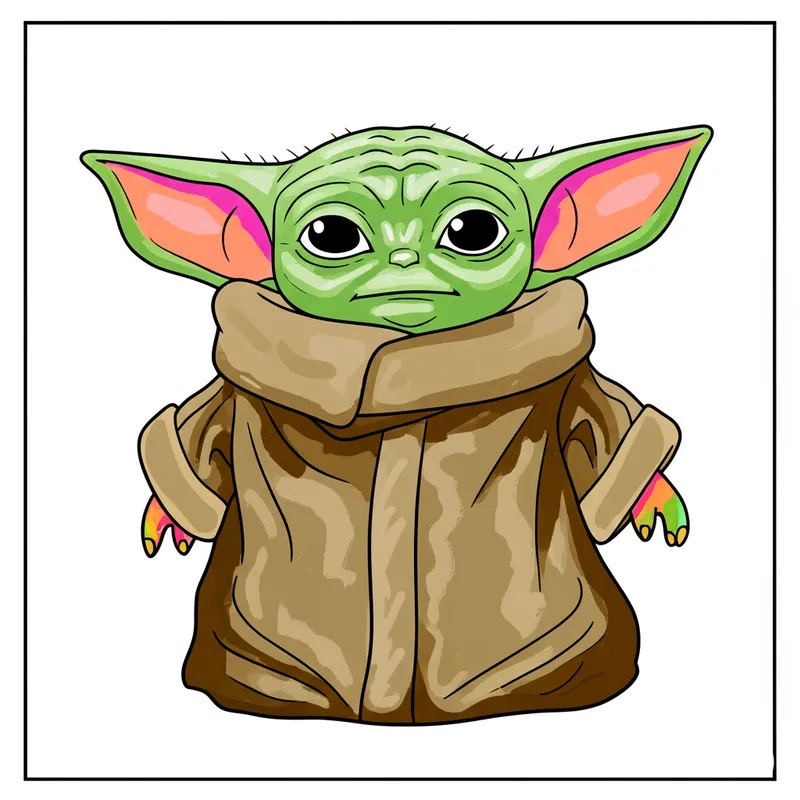 Cute Grogu Standing Still Coloring Page colored reference