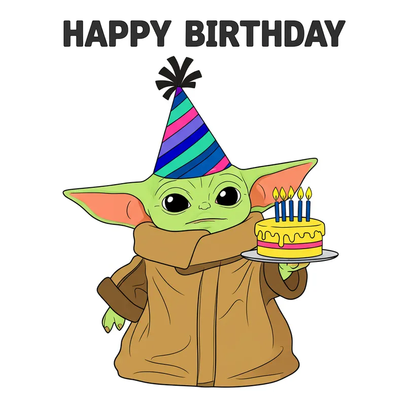 Grogu's Birthday Cake Surprise Coloring Page colored reference