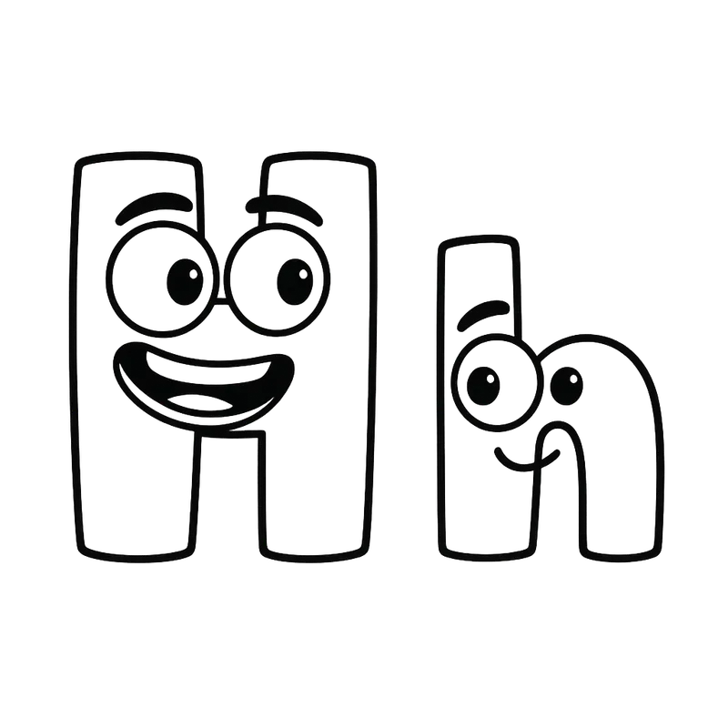 Happy Letter H Characters Coloring Page coloring page