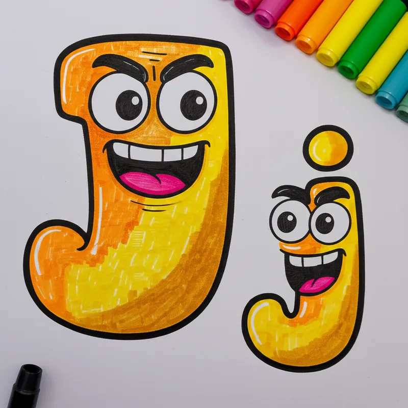 Jolly Letter J Characters Coloring Page colored reference
