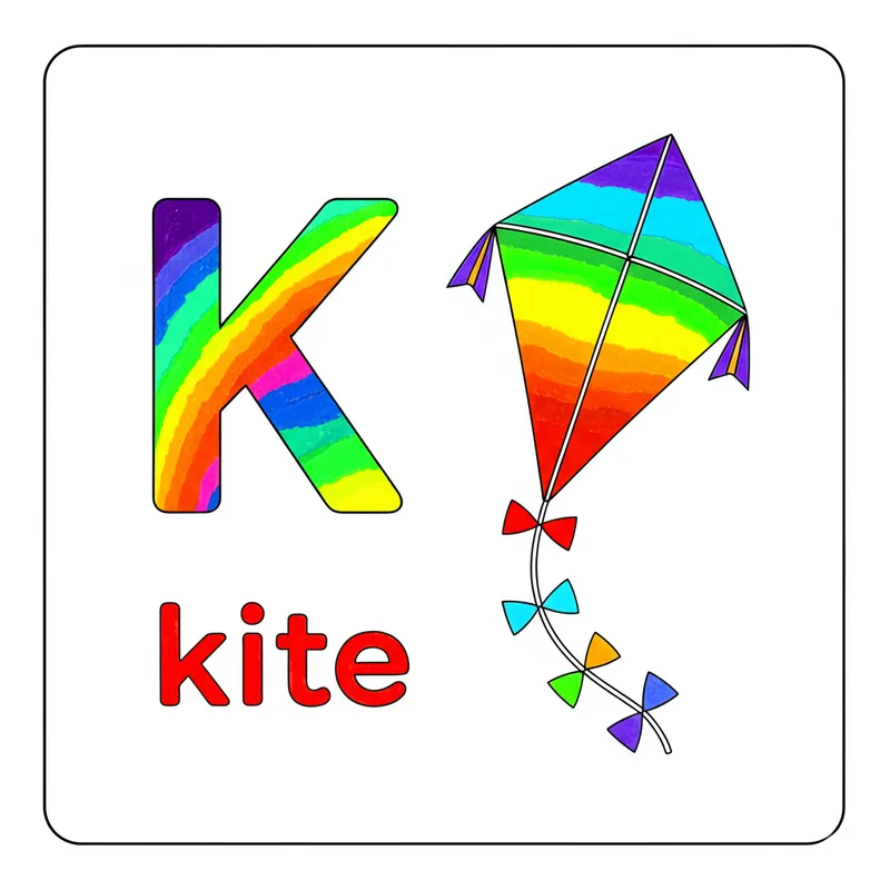 K is for Kite Fun Coloring Page colored reference