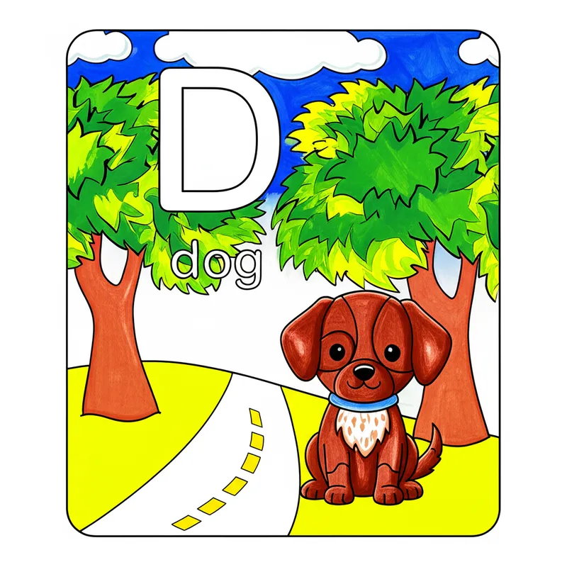 Letter D Dog Delight Coloring Page colored reference