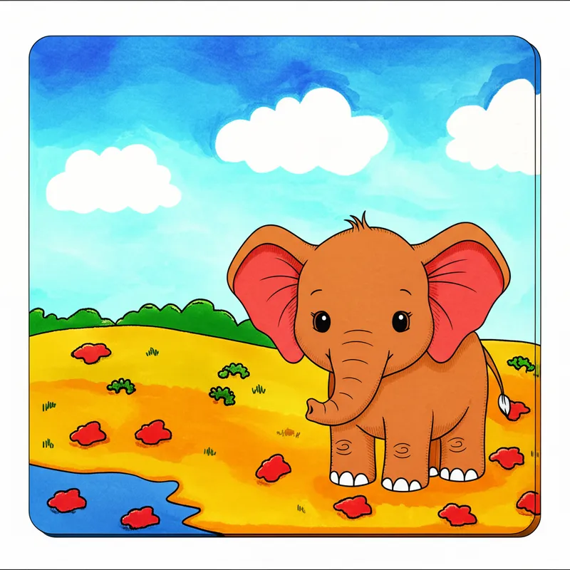 Letter E Elephant Adventure Coloring Page colored reference