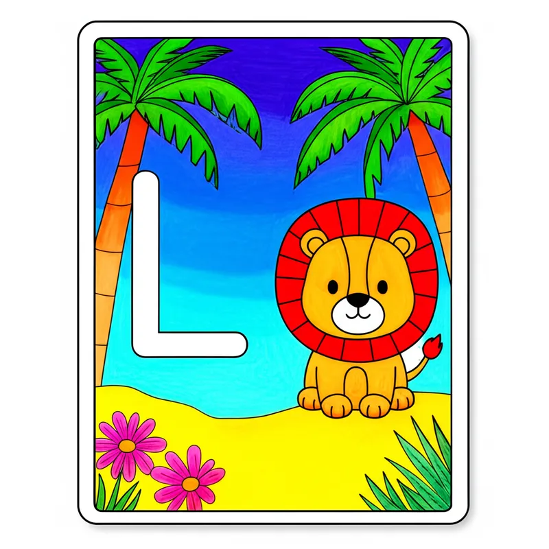Letter L Lion Learning Coloring Page colored reference