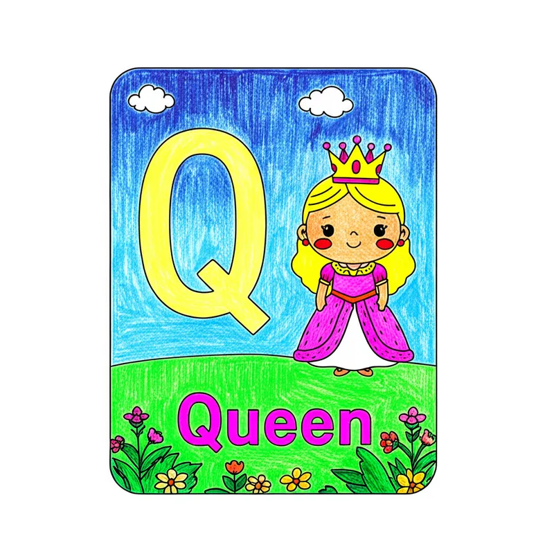 Letter Q Queen Alphabet Page Coloring Page colored reference