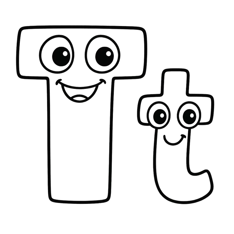 Cartoon Letter T Friends Coloring Page coloring page