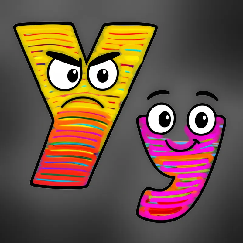Expressive Letter Y Characters Coloring Page colored reference