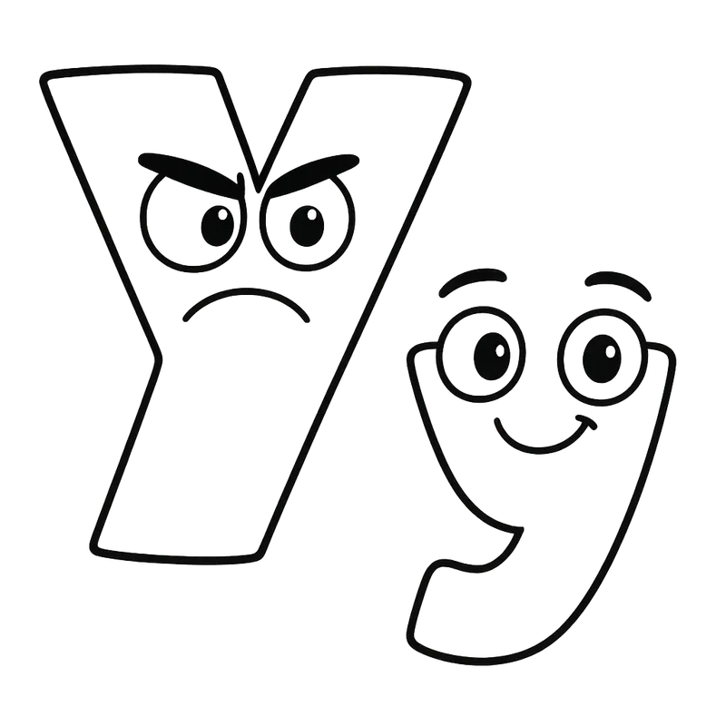 Expressive Letter Y Characters Coloring Page coloring page
