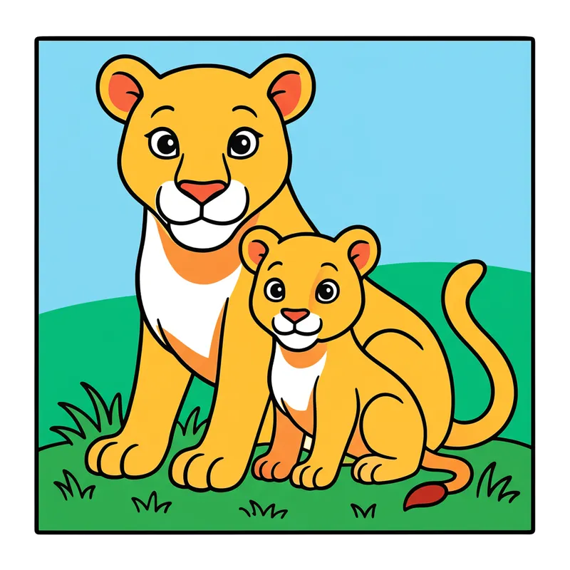 Majestic Lioness and Cub Coloring Page colored reference