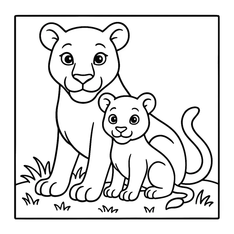 Majestic Lioness and Cub Coloring Page coloring page