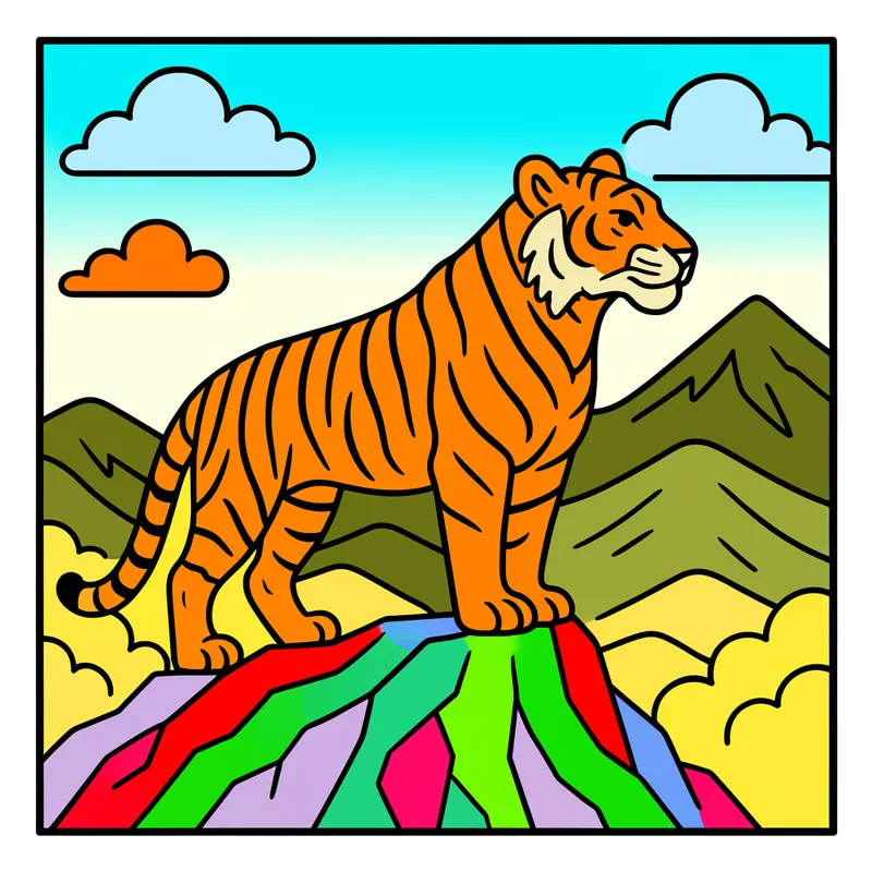 Majestic Mountain Tiger Coloring Page colored reference