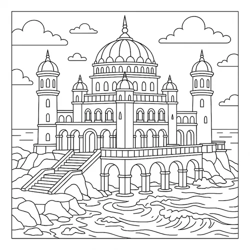Majestic Seaside Palace Coloring Page coloring page