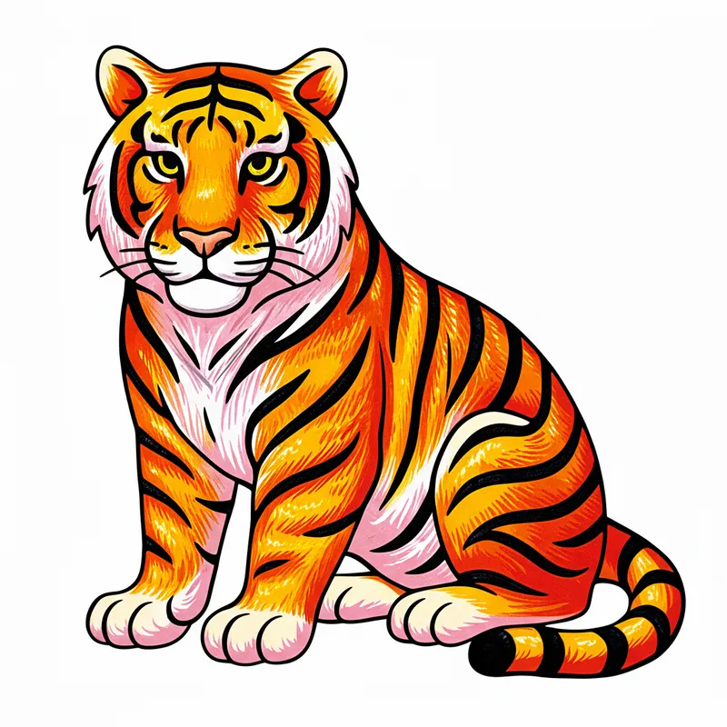 Majestic Sitting Tiger Coloring Page colored reference