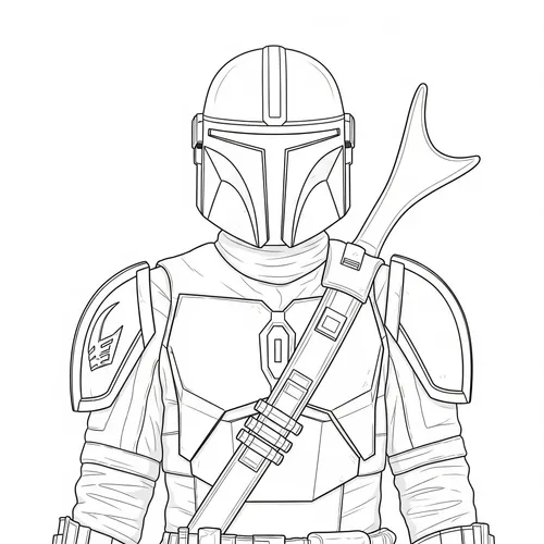 Mandalorian Warrior Ready for Action Coloring Page coloring page