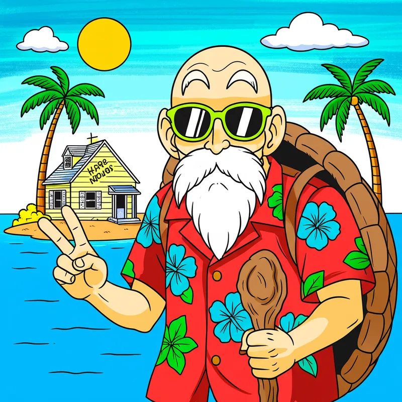Master Roshi Island Fun Coloring Page colored reference