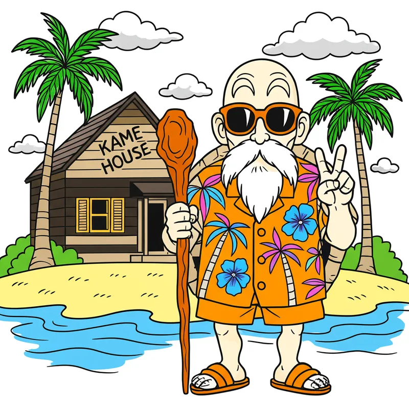 Master Roshi Kame House Fun Coloring Page colored reference