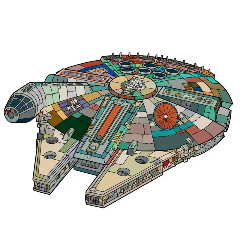 Iconic Millennium Falcon Ready for Color Coloring Page colored reference