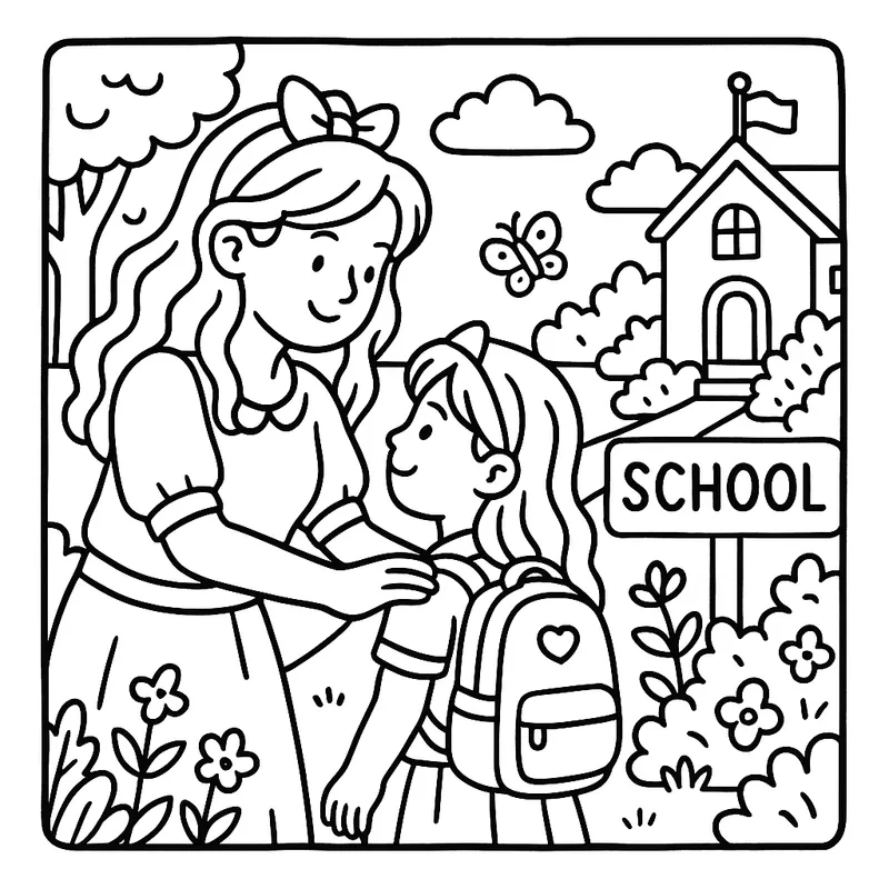 First Day at School Smiles coloring page