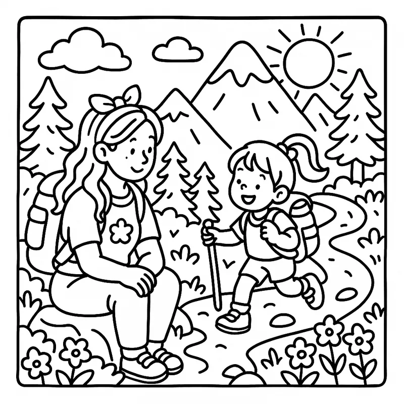 Mountain Hike Adventure coloring page