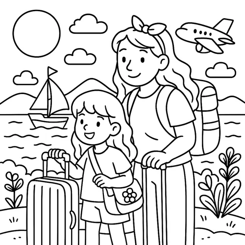 Mother Daughter Travel Adventure coloring page