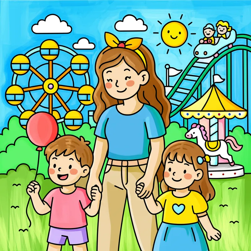Family Fun at the Amusement Park colored reference