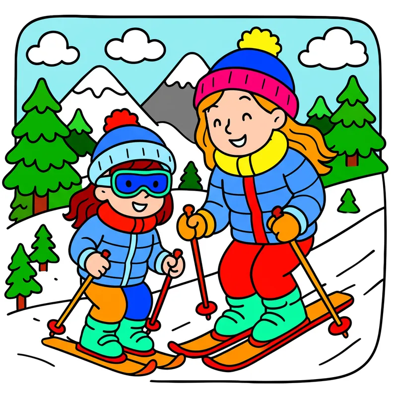 Snowy Slopes Ski Fun colored reference