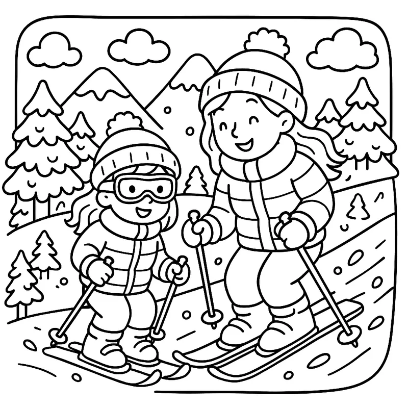 Snowy Slopes Ski Fun coloring page