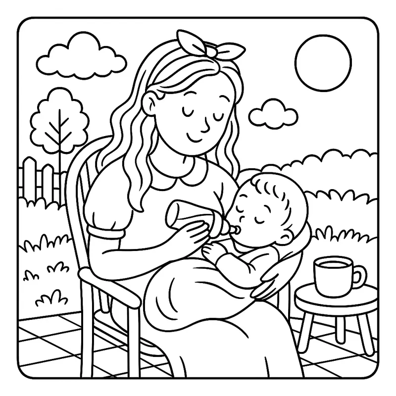 Mother's Tender Feeding Time coloring page