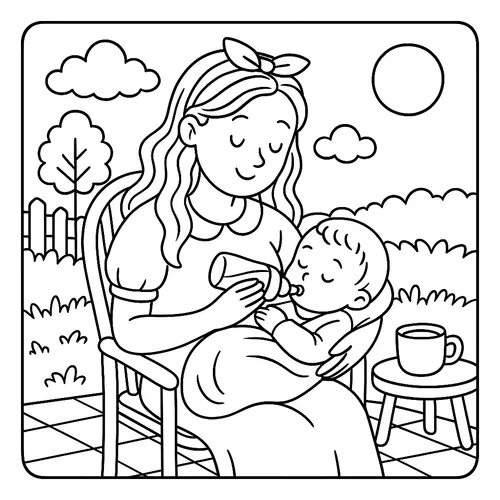 Mother's Tender Feeding Time coloring page