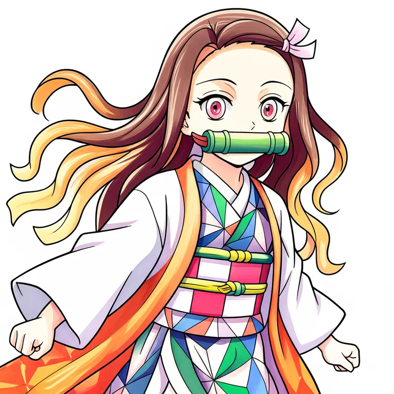 Nezuko Kamado Kimono Pose Coloring Page colored reference