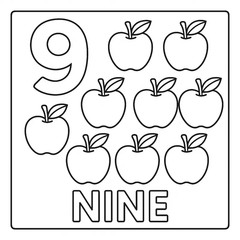Nine Juicy Apples Coloring Coloring Page coloring page