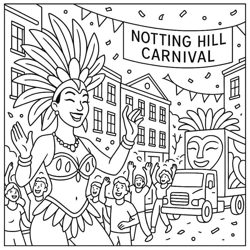 Notting Hill Carnival Celebration Coloring Page coloring page