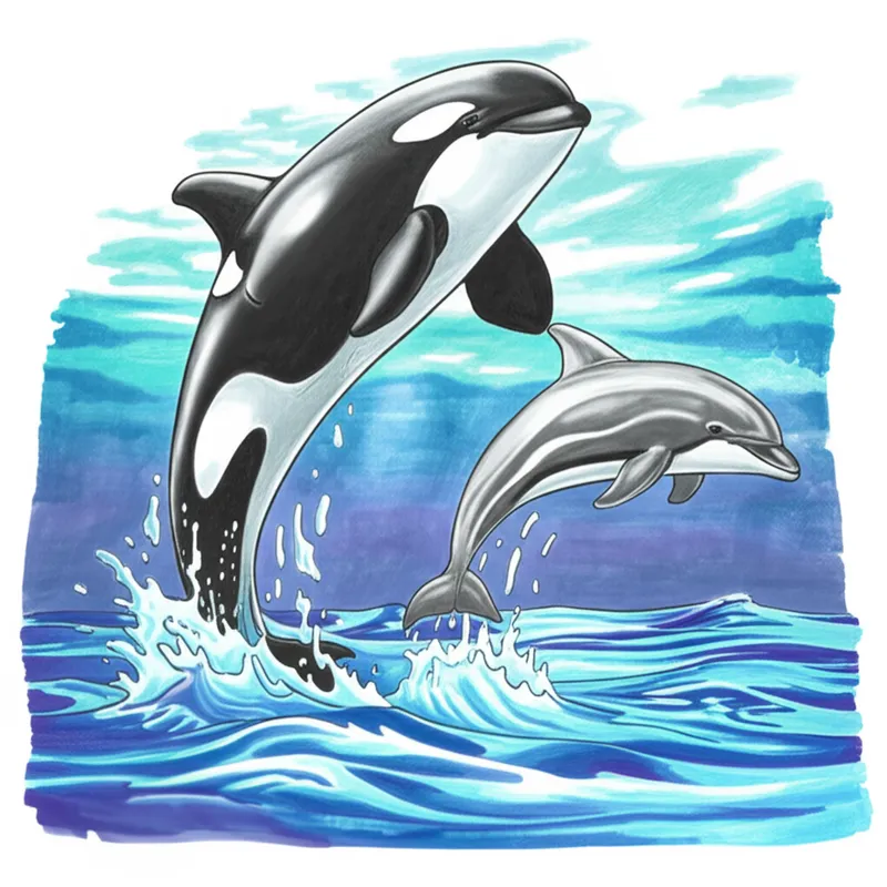 Ocean Friends' Joyful Leap Coloring Page colored reference