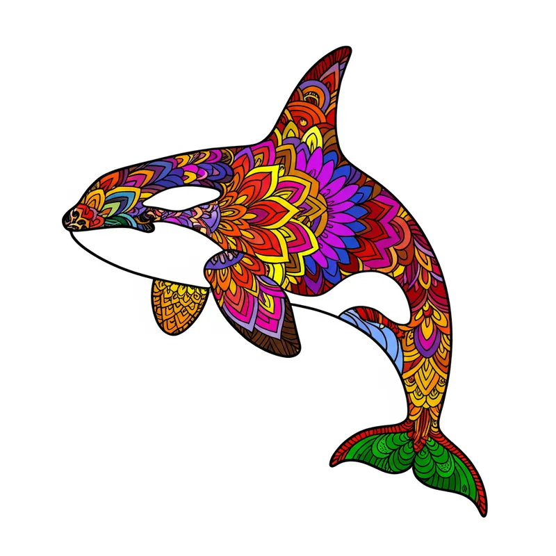 Majestic Mandala Orca Coloring Page colored reference