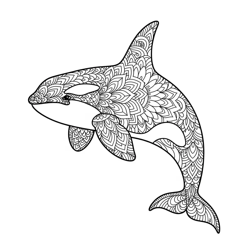 Majestic Mandala Orca Coloring Page coloring page
