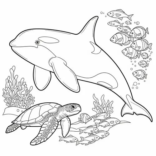 Orca and Turtle Ocean Adventure Coloring Page coloring page