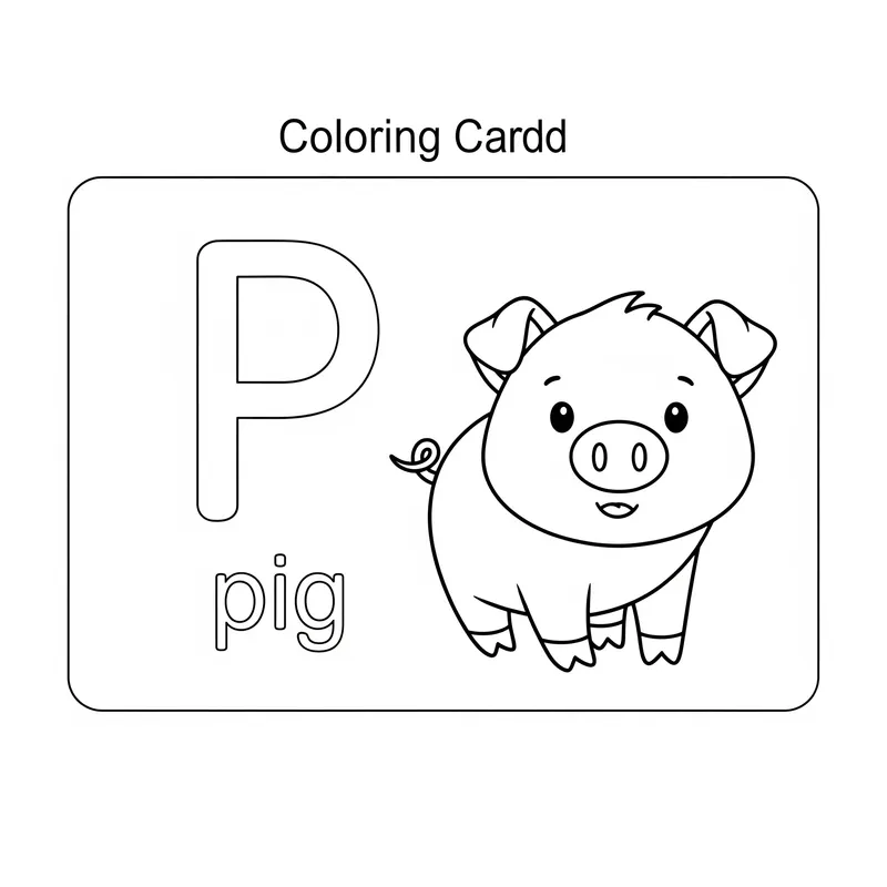 P for Pig Alphabet Card Coloring Page coloring page