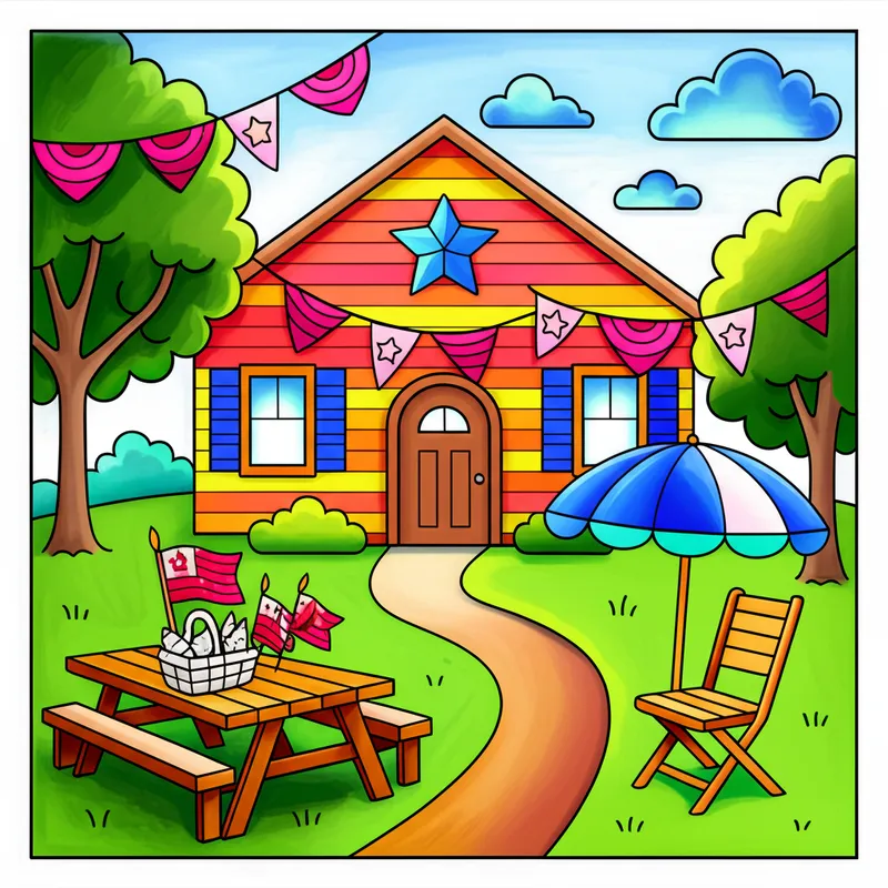 Patriotic Backyard Celebration Coloring Page colored reference