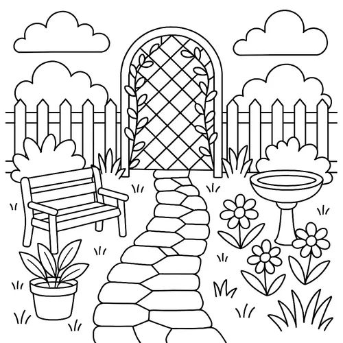 Peaceful Garden Pathway Coloring Page coloring page