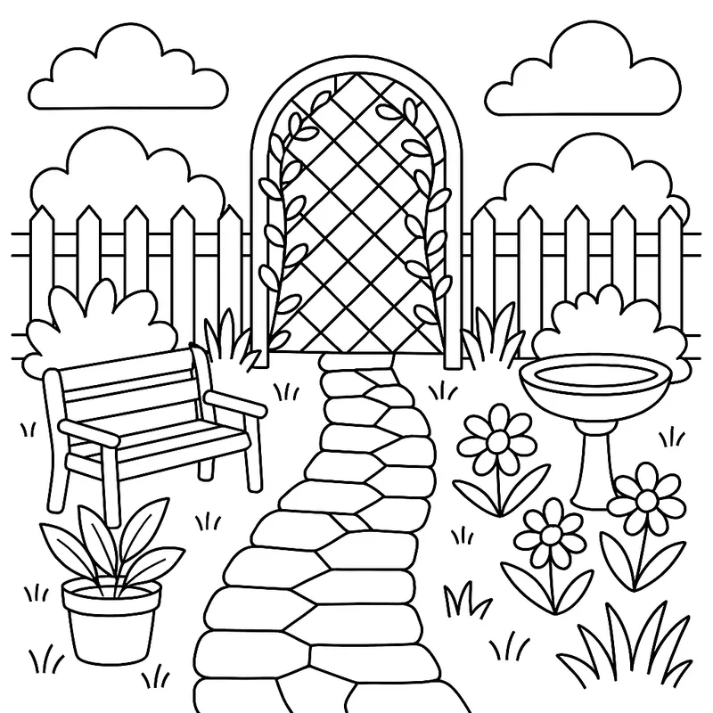 Peaceful Garden Pathway Coloring Page coloring page
