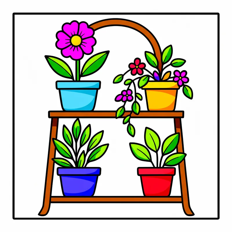 Potted Plant Paradise Shelf Coloring Page colored reference