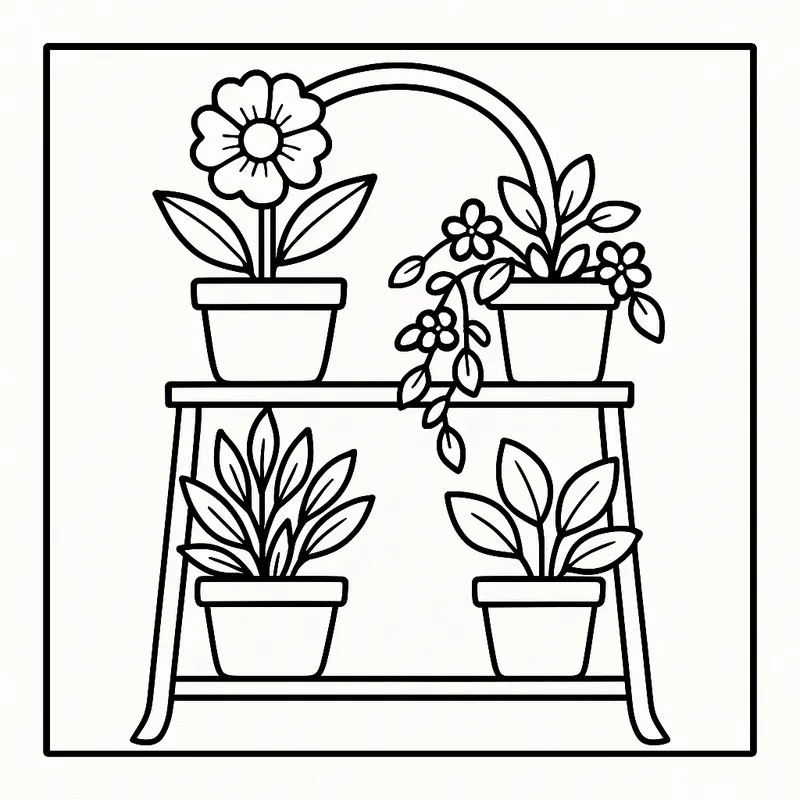 Potted Plant Paradise Shelf Coloring Page coloring page