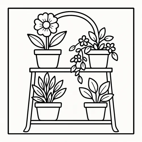 Potted Plant Paradise Shelf Coloring Page coloring page