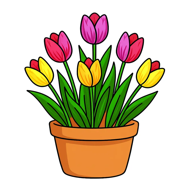 Potted Tulip Bouquet Coloring Page colored reference