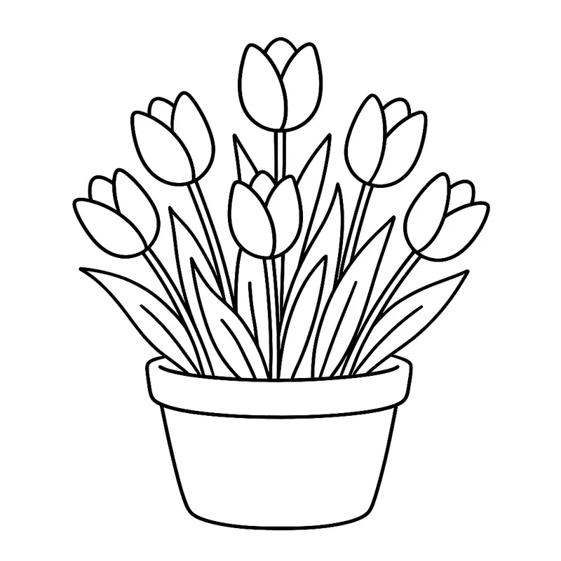 Potted Tulip Bouquet Coloring Page coloring page