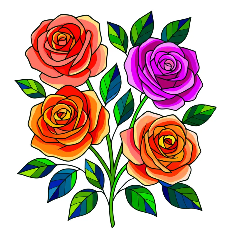 Radiant Rose Bouquet Coloring Page colored reference