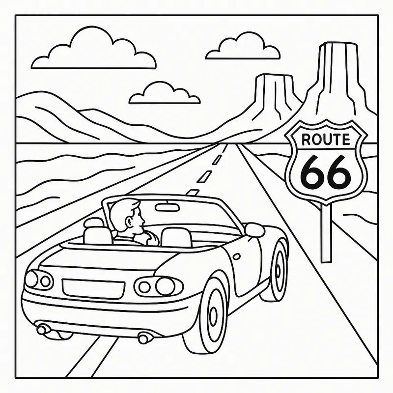 Route Sixty-Six Adventure Coloring Page coloring page