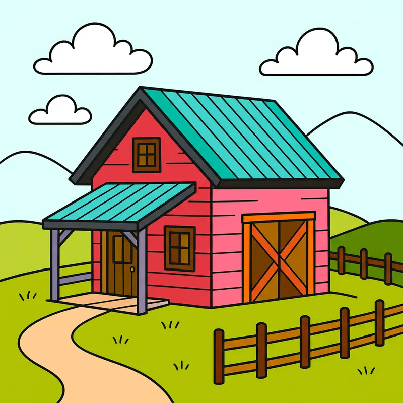 Rustic Country Barn Coloring Page colored reference