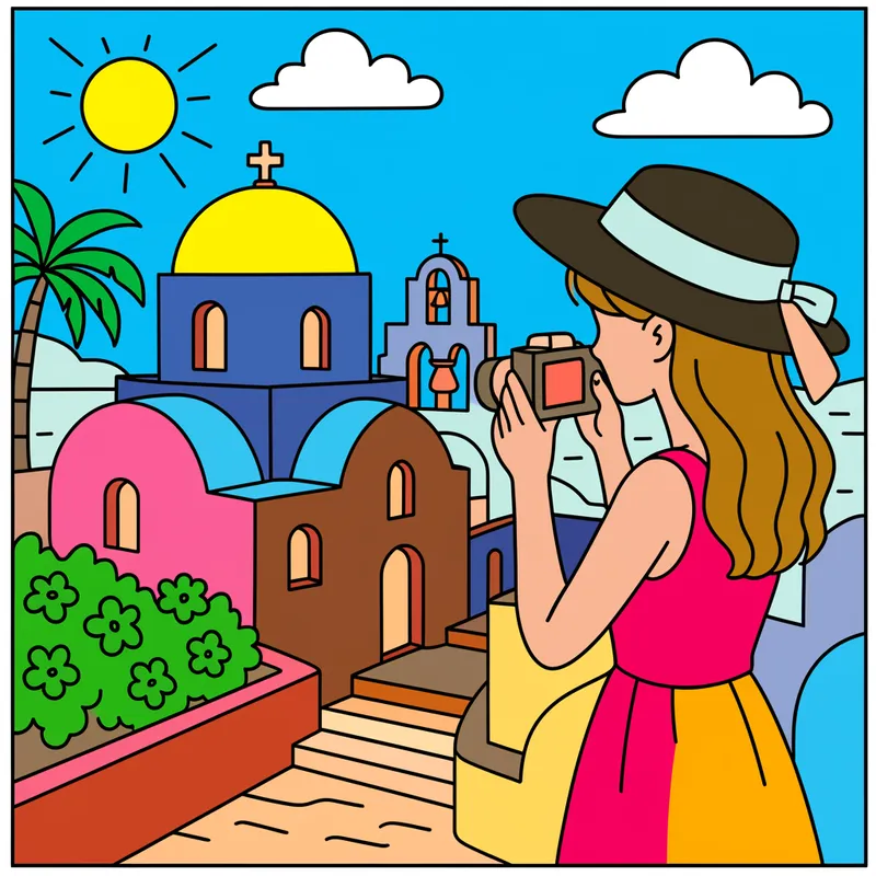 Santorini Snapshot Serenity Coloring Page colored reference