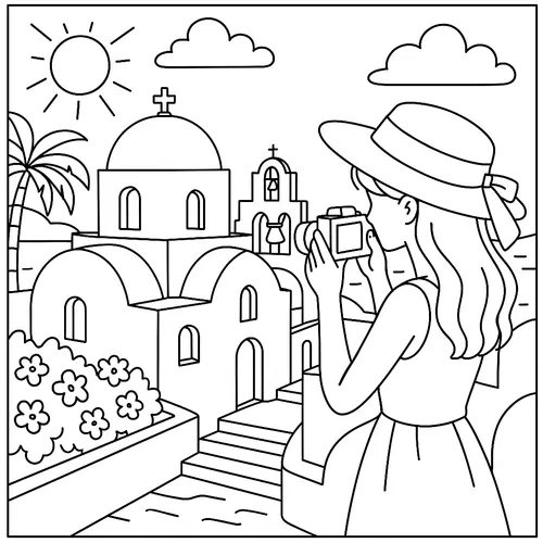 Santorini Snapshot Serenity Coloring Page coloring page
